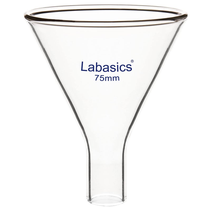 Labasics Glass Powder Funnel, Heavy Wall Borosilicate Glass Short Stem Funnel with 75 mm Top Diameter and 31 mm Stem Height - Image 1